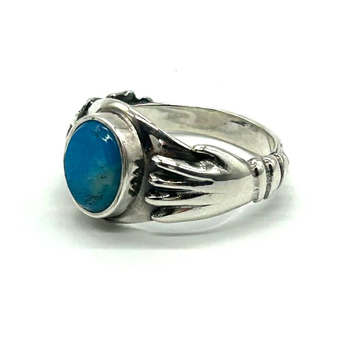LARRY SMITH LOVE HANDS FLAT TOP TURQUOISE RING | LOCKSTOCK/STLIKE