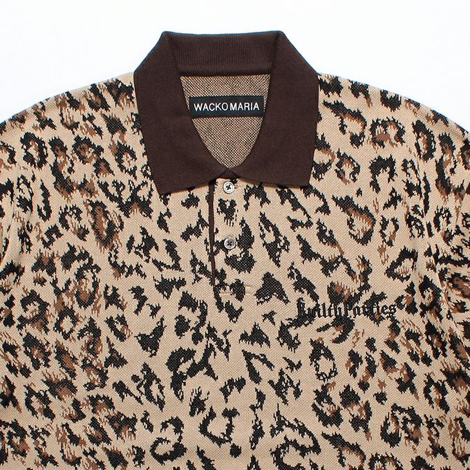 WACKO MARIA LEOPARD JACQUARD KNIT POLO SHIRT ( TYPE-1