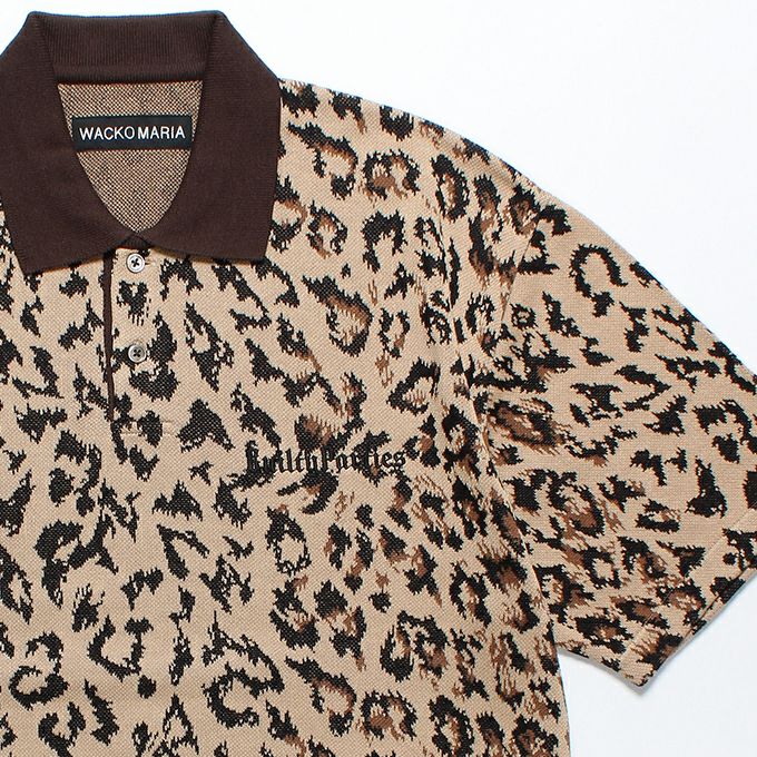 WACKO MARIA LEOPARD JACQUARD KNIT POLO SHIRT ( TYPE-1